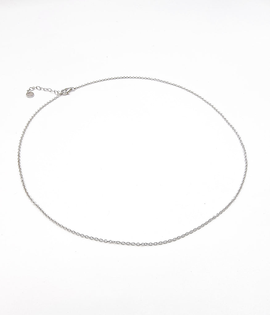 A rhodium plated Sterling Silver Chain is perfect for those with sensitive skin. It is hypoallergenic with non-tarnish properties that makes it safe to wear and easy to maintain. The 16-inch chain with 2-inch extension allows for versatility in length.