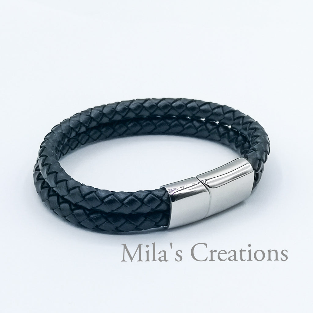 Buy Mens Leather Bracelet, Designer Wristband for Men, Braided Leather  Bracelet Mens Birthday Gift, 925 Sterling Silver Closure Adjustable Size  Online in India - Etsy