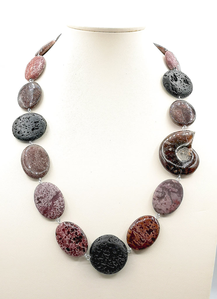 Asymmetric Red Jasper Necklace with Ammonite accent